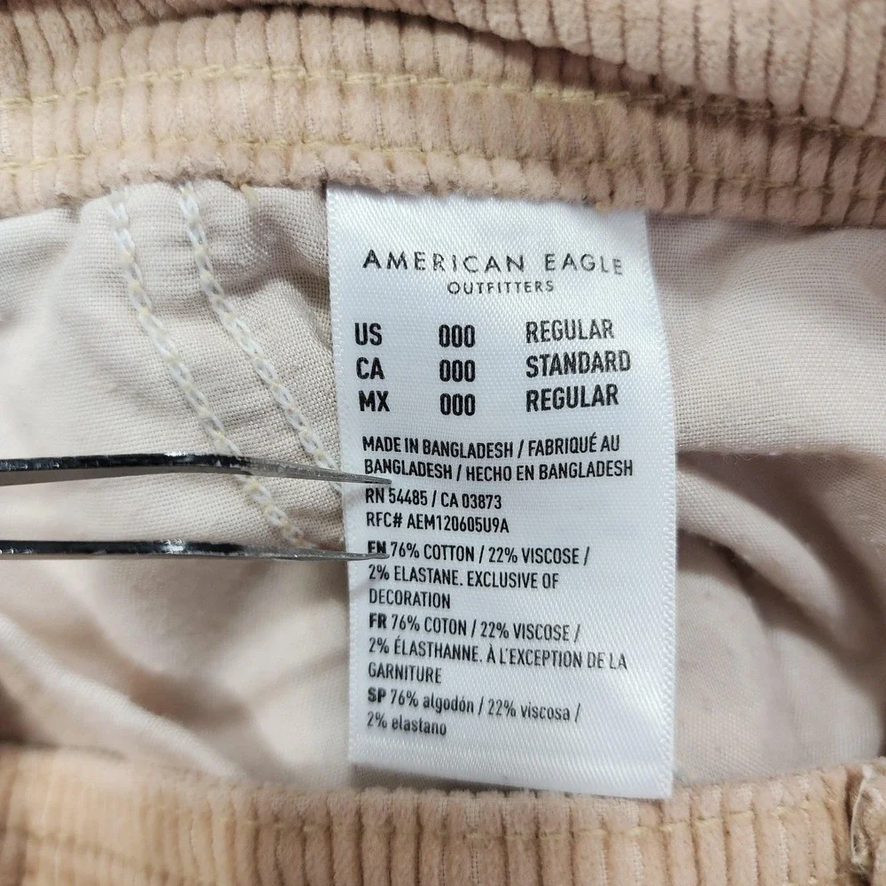 American Eagle Pants Womens 000 Beige Super High Rise Wide Leg‎ Baggy Corduroy